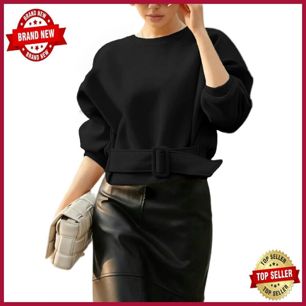 Cropped Belted Sweatshirt Long Sleeve Pullover Casual Y2K Lace Up Top